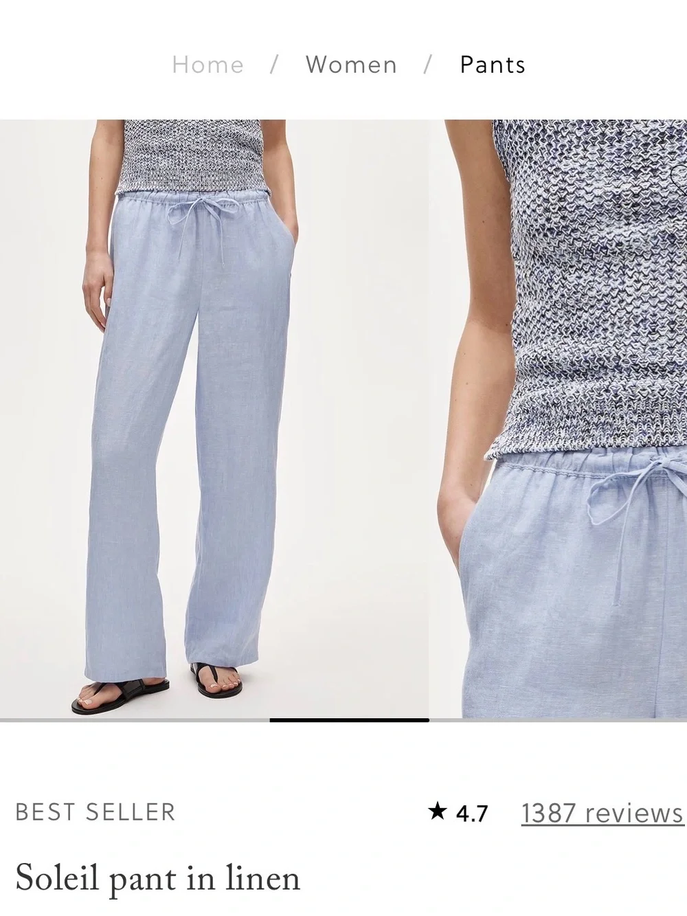 J. Crew Soleil Wide-Leg Linen Pants - Light Blue
